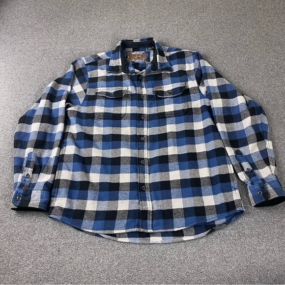 Orvis Flannel Shirt Jacket Shacket Heavyweight Blue Gray Long Sleeve Men’s Sz L - Picture 1 of 11